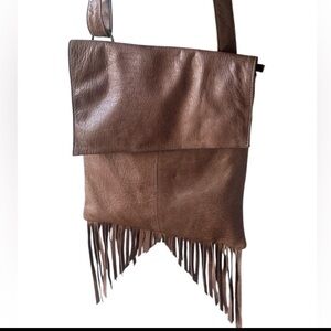 LATICO Brown Leather Fringe Shoulder Bag 11.5 x 9.5 Country Western Style